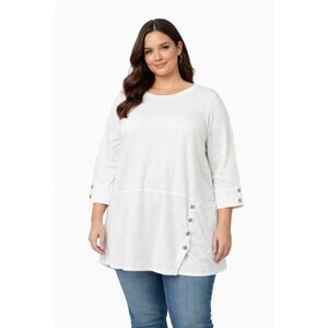 Soft Surroundings White Button Detail Top 3/4 Sleeve Women's Plus Size 3X